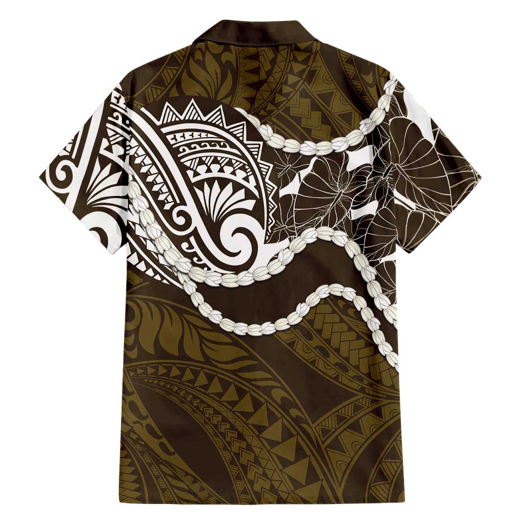 Aloha Hawaii Kalo Pikake Lei Family Matching Short Sleeve Bodycon Dress and Hawaiian Shirt Chest Tattoo Gold Hawaiian Pattern