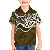 Aloha Hawaii Kalo Pikake Lei Family Matching Short Sleeve Bodycon Dress and Hawaiian Shirt Chest Tattoo Gold Hawaiian Pattern