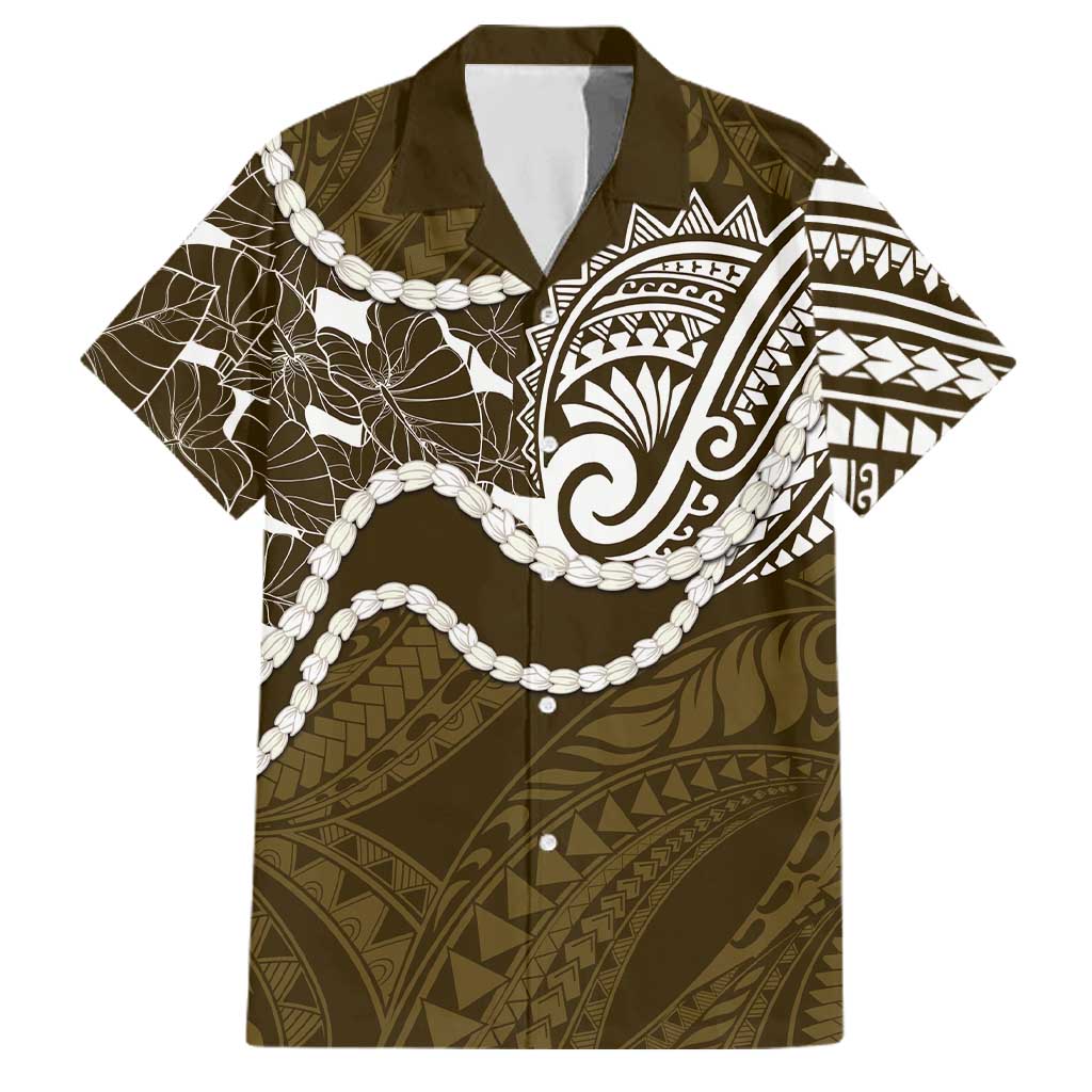 Aloha Hawaii Kalo Pikake Lei Family Matching Tank Maxi Dress and Hawaiian Shirt Chest Tattoo Gold Hawaiian Pattern
