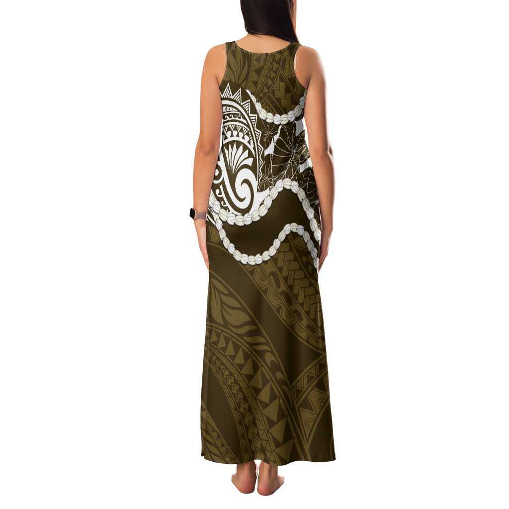 Aloha Hawaii Kalo Pikake Lei Family Matching Tank Maxi Dress and Hawaiian Shirt Chest Tattoo Gold Hawaiian Pattern