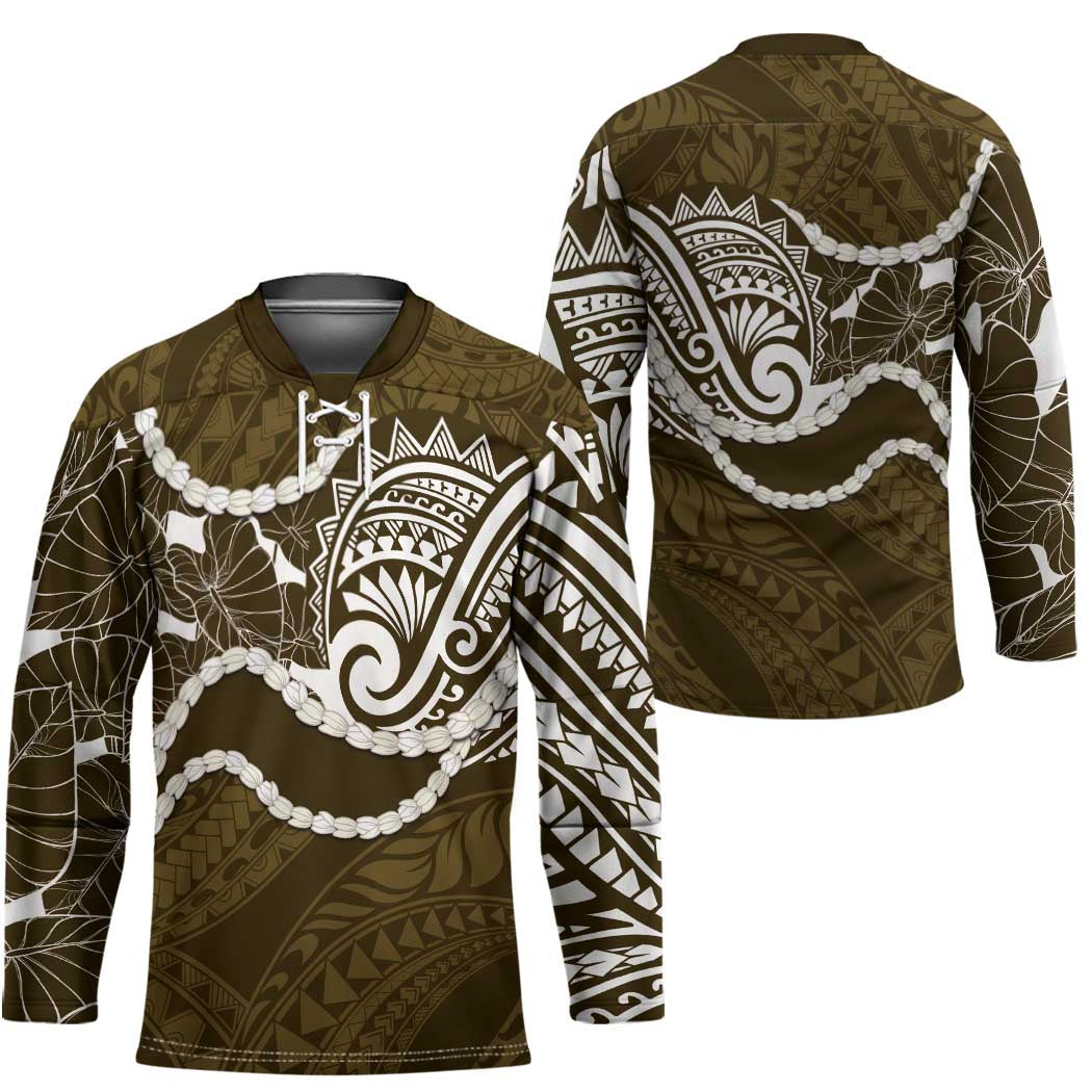 Aloha Hawaii Kalo Pikake Lei Hockey Jersey Chest Tattoo Gold Hawaiian Pattern