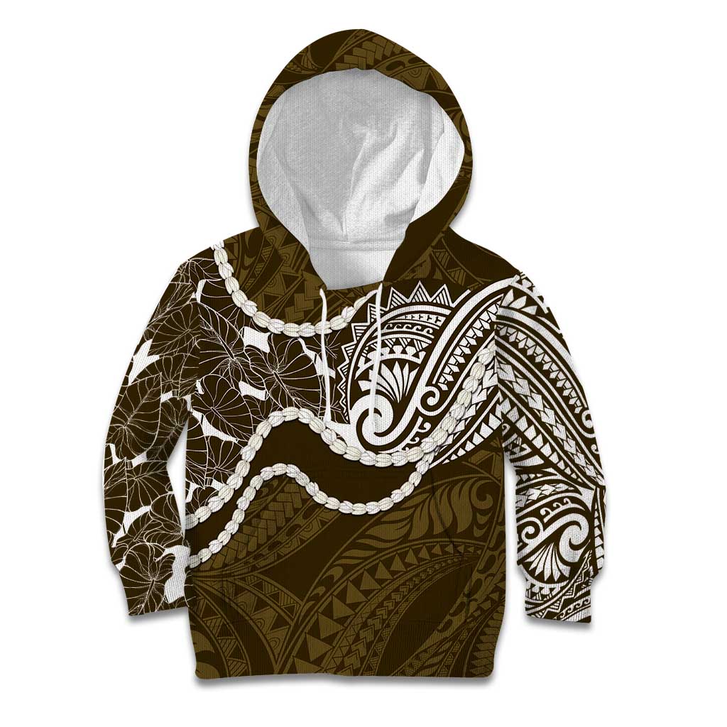 Aloha Hawaii Kalo Pikake Lei Kid Hoodie Chest Tattoo Gold Hawaiian Pattern LT14 Hoodie Gold - Polynesian Pride