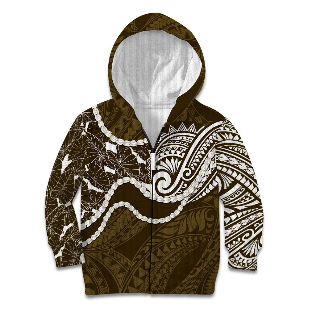Aloha Hawaii Kalo Pikake Lei Kid Hoodie Chest Tattoo Gold Hawaiian Pattern LT14 Zip Hoodie Gold - Polynesian Pride