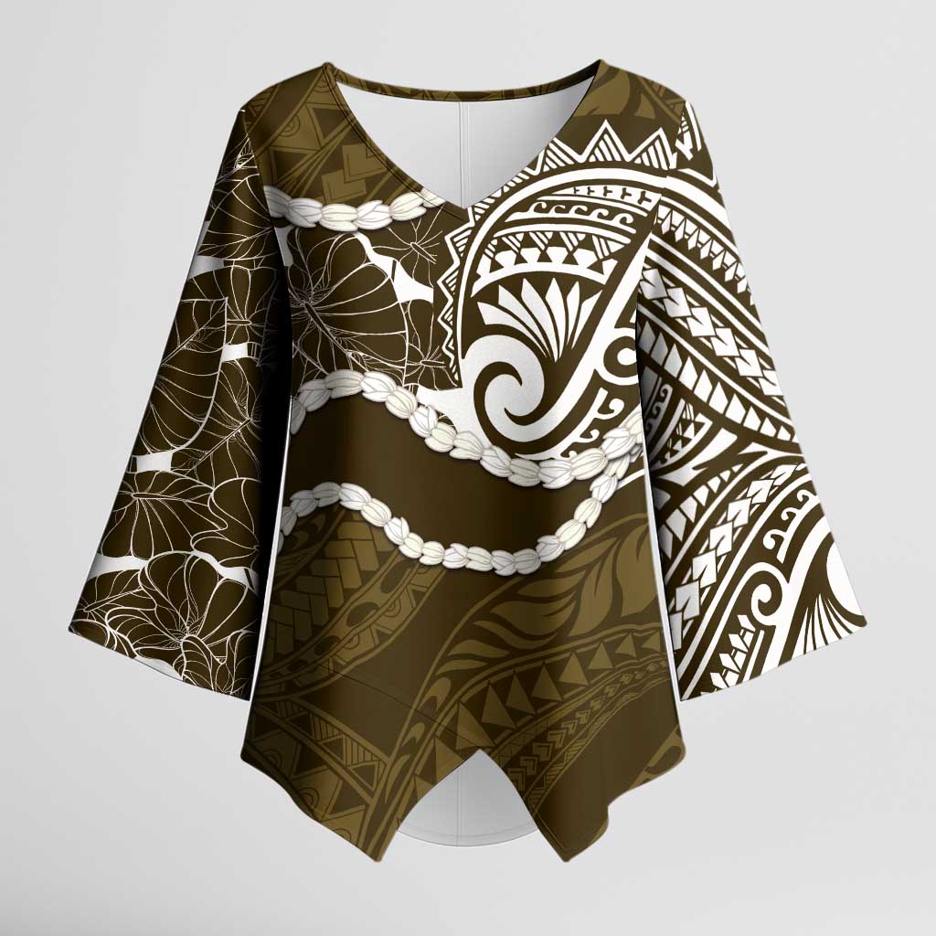 Aloha Hawaii Kalo Pikake Lei Kimono Sleeve Blouse Chest Tattoo Gold Hawaiian Pattern LT14 Female Gold - Polynesian Pride