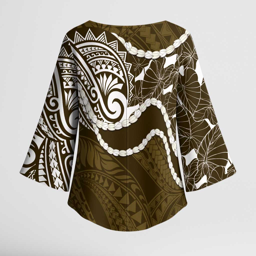 Aloha Hawaii Kalo Pikake Lei Kimono Sleeve Blouse Chest Tattoo Gold Hawaiian Pattern LT14 - Polynesian Pride