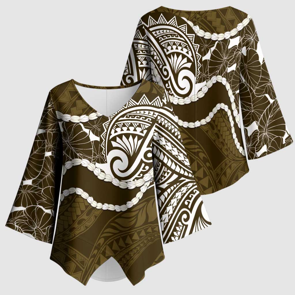 Aloha Hawaii Kalo Pikake Lei Kimono Sleeve Blouse Chest Tattoo Gold Hawaiian Pattern LT14 - Polynesian Pride
