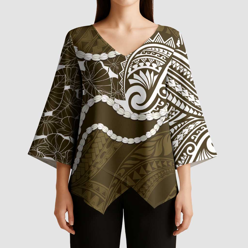 Aloha Hawaii Kalo Pikake Lei Kimono Sleeve Blouse Chest Tattoo Gold Hawaiian Pattern LT14 - Polynesian Pride
