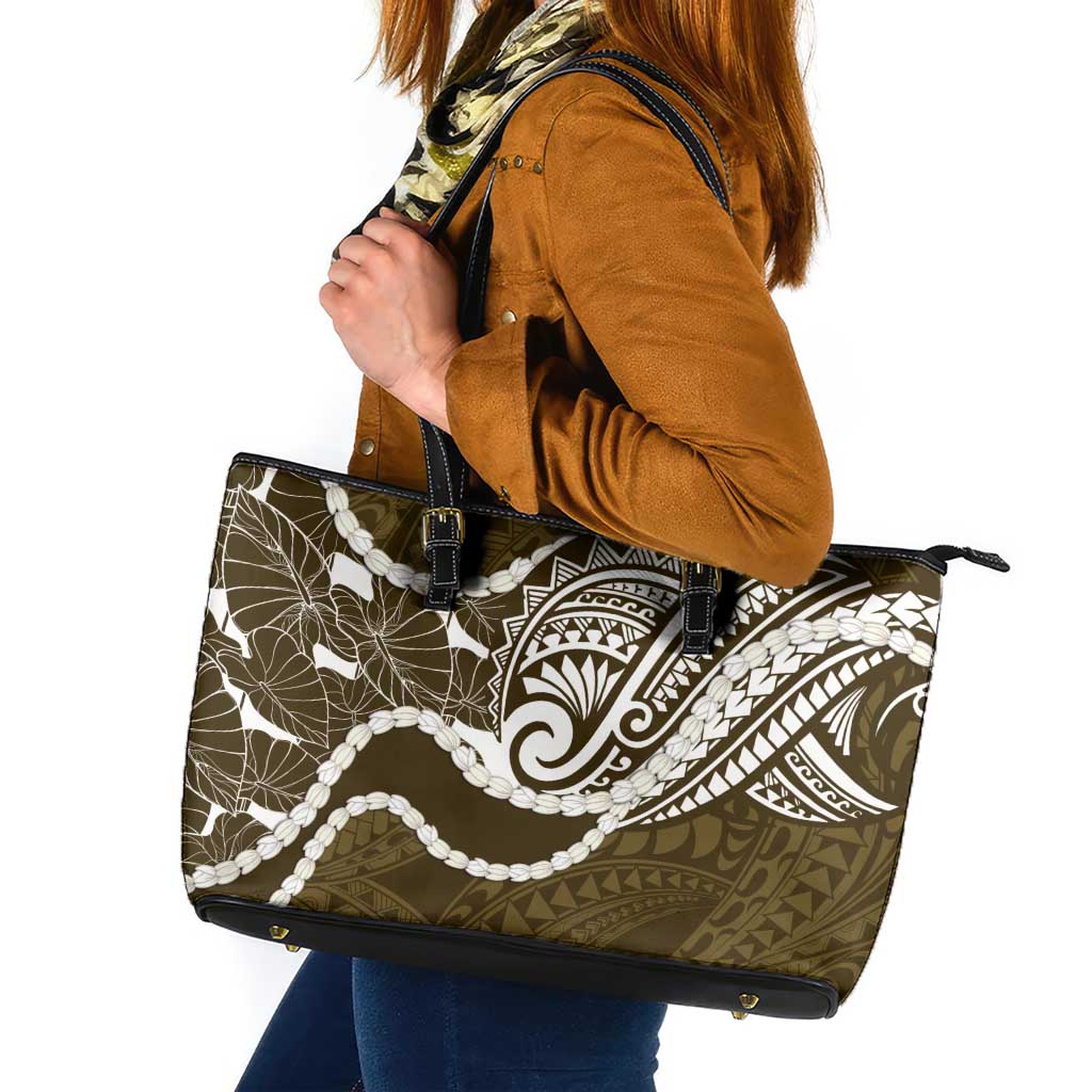 Aloha Hawaii Kalo Pikake Lei Leather Tote Bag Chest Tattoo Gold Hawaiian Pattern