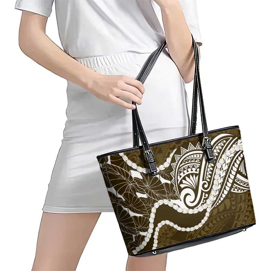 Aloha Hawaii Kalo Pikake Lei Leather Tote Bag Chest Tattoo Gold Hawaiian Pattern LT14 - Polynesian Pride