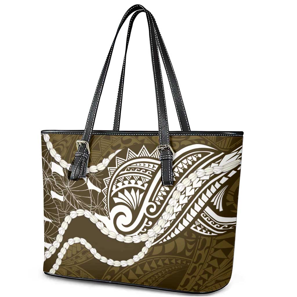 Aloha Hawaii Kalo Pikake Lei Leather Tote Bag Chest Tattoo Gold Hawaiian Pattern LT14 - Polynesian Pride