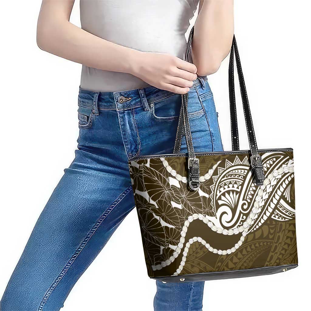Aloha Hawaii Kalo Pikake Lei Leather Tote Bag Chest Tattoo Gold Hawaiian Pattern LT14 - Polynesian Pride