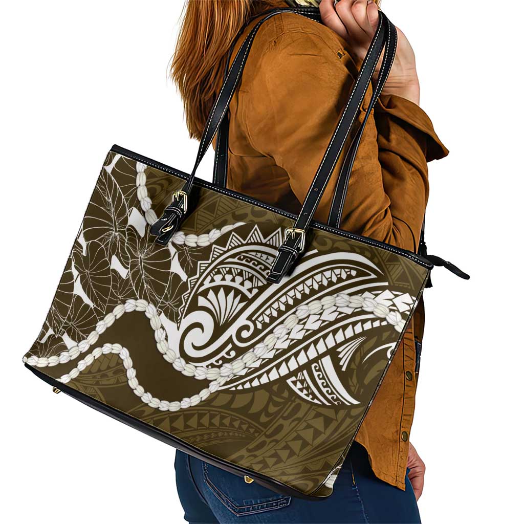 Aloha Hawaii Kalo Pikake Lei Leather Tote Bag Chest Tattoo Gold Hawaiian Pattern LT14 - Polynesian Pride