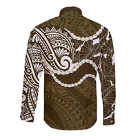 Aloha Hawaii Kalo Pikake Lei Long Sleeve Button Shirt Chest Tattoo Gold Hawaiian Pattern LT14 - Polynesian Pride
