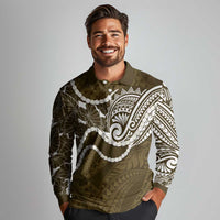 Aloha Hawaii Kalo Pikake Lei Long Sleeve Polo Shirt Chest Tattoo Gold Hawaiian Pattern LT14 - Polynesian Pride