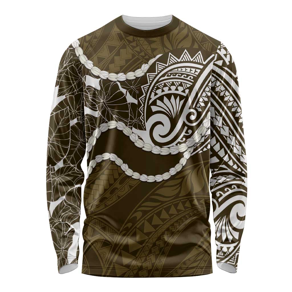 Aloha Hawaii Kalo Pikake Lei Long Sleeve Shirt Chest Tattoo Gold Hawaiian Pattern LT14 Unisex Gold - Polynesian Pride