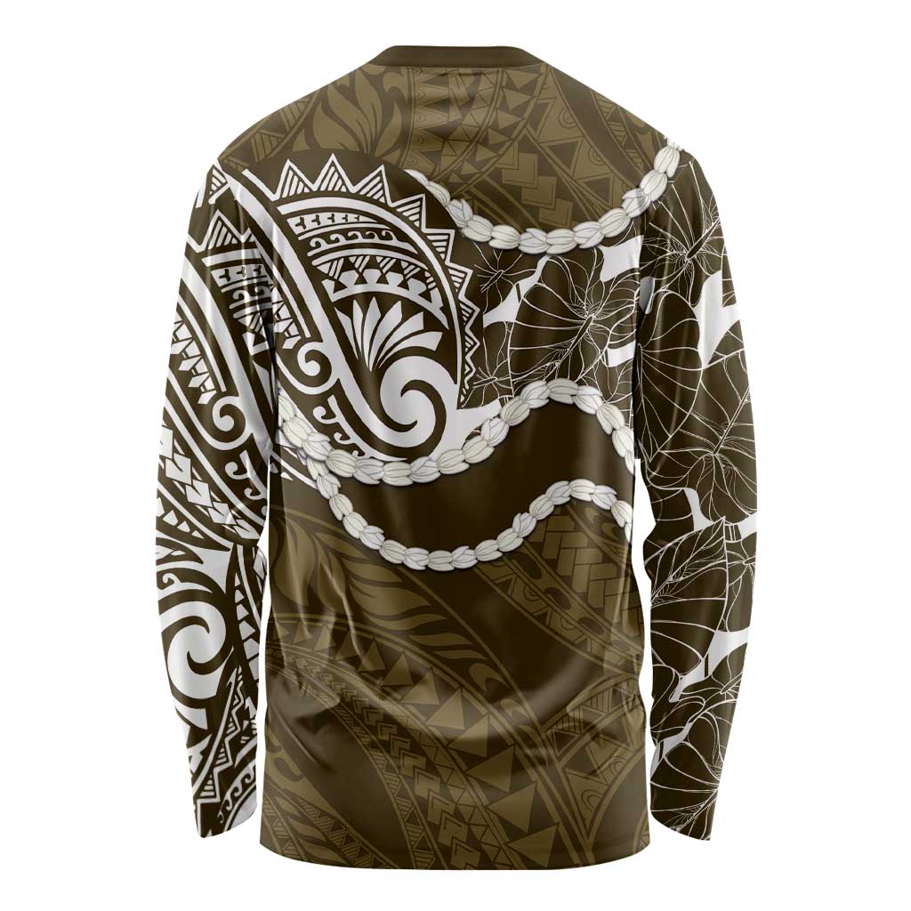 Aloha Hawaii Kalo Pikake Lei Long Sleeve Shirt Chest Tattoo Gold Hawaiian Pattern LT14 - Polynesian Pride