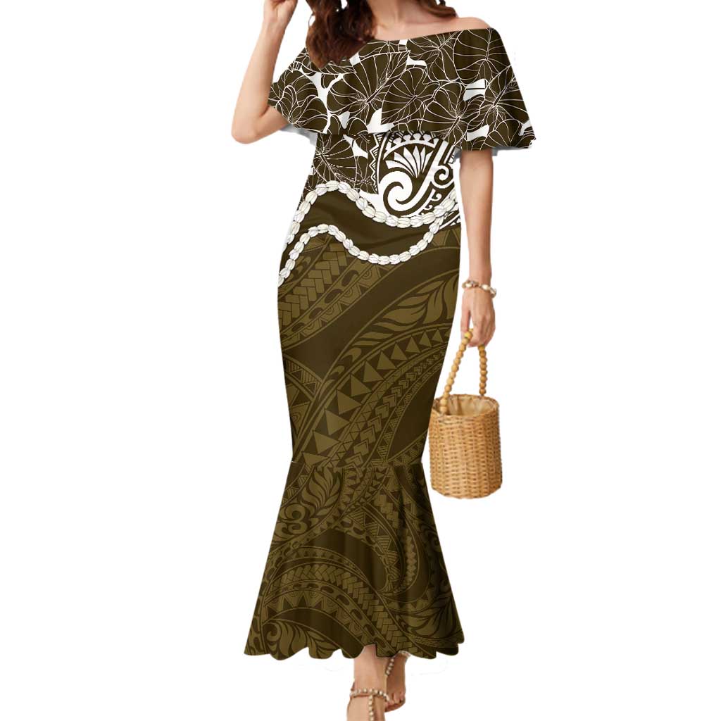 Aloha Hawaii Kalo Pikake Lei Mermaid Dress Chest Tattoo Gold Hawaiian Pattern LT14 Women Gold - Polynesian Pride