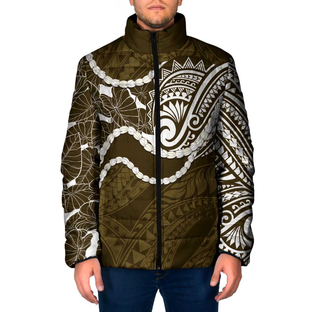 Aloha Hawaii Kalo Pikake Lei Padded Jacket Chest Tattoo Gold Hawaiian Pattern LT14 Men Gold - Polynesian Pride
