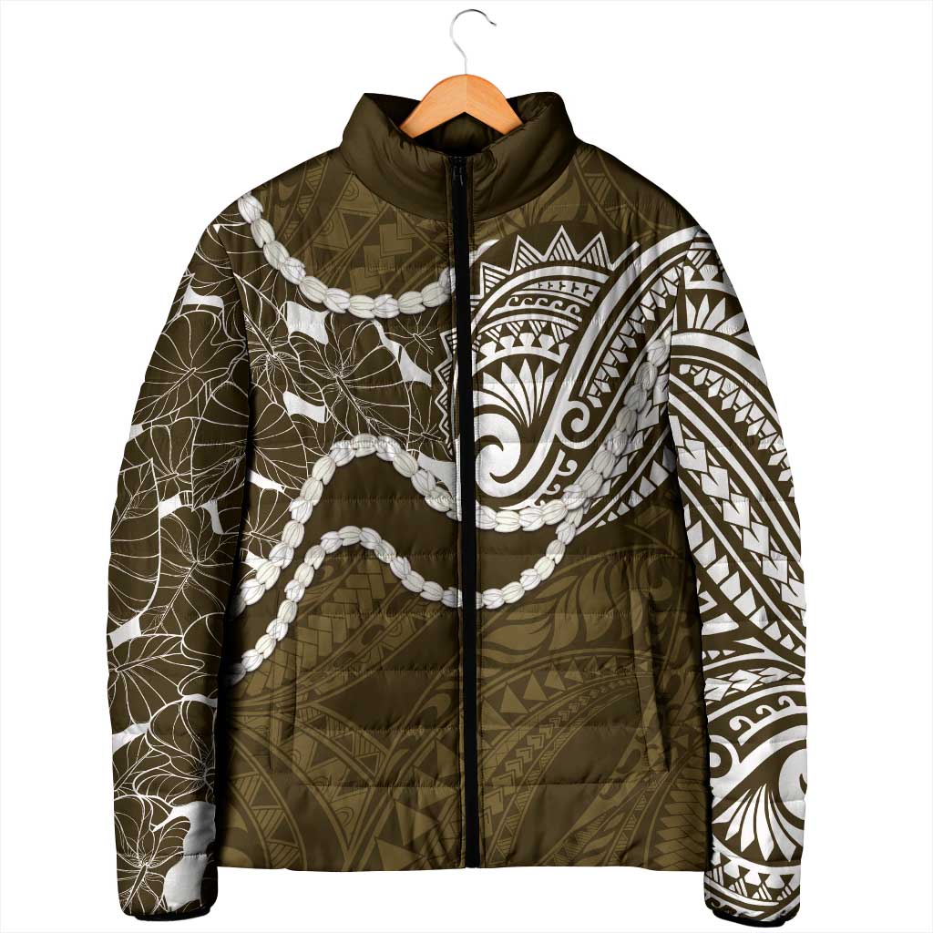 Aloha Hawaii Kalo Pikake Lei Padded Jacket Chest Tattoo Gold Hawaiian Pattern LT14 - Polynesian Pride