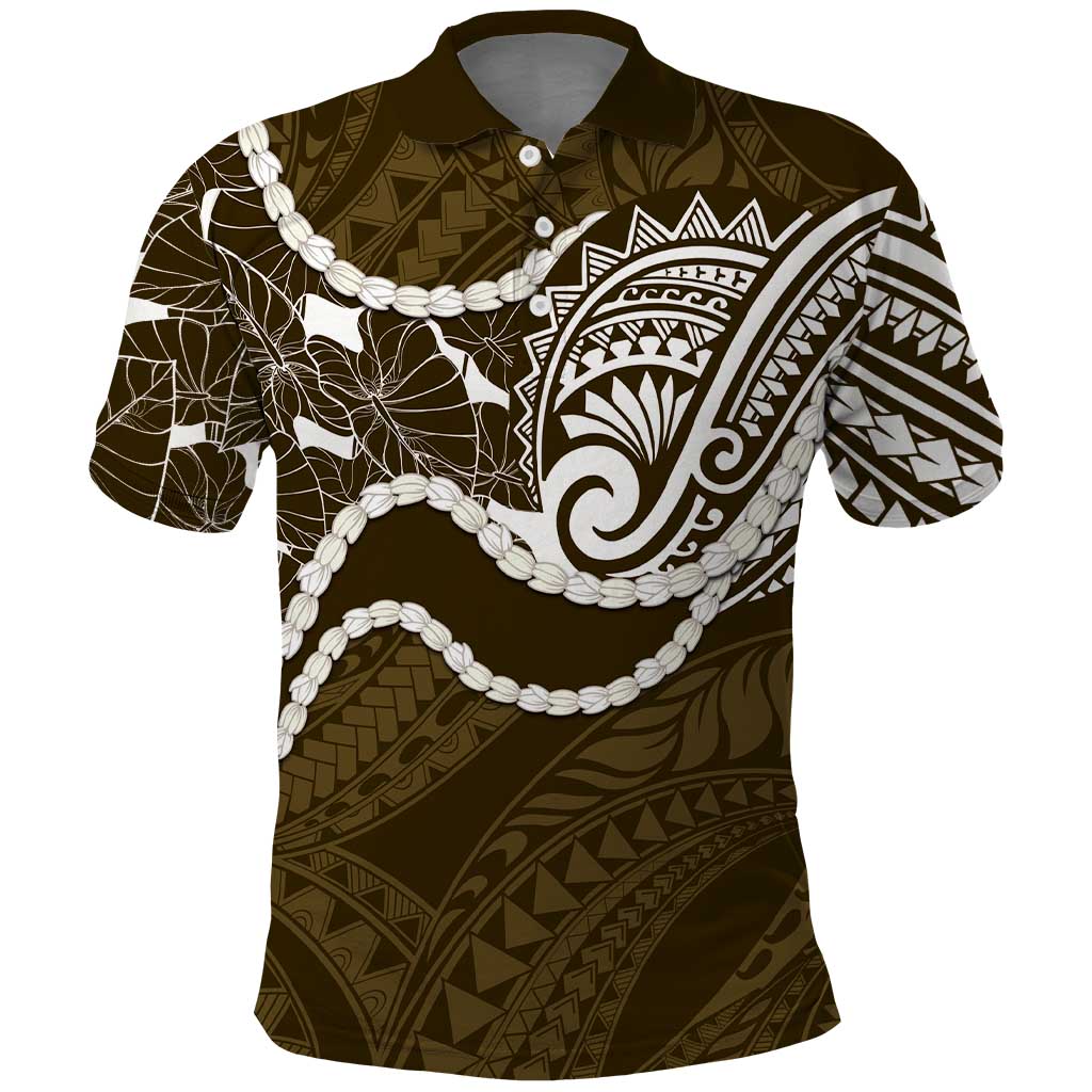 Aloha Hawaii Kalo Pikake Lei Polo Shirt Chest Tattoo Gold Hawaiian Pattern LT14 Gold - Polynesian Pride