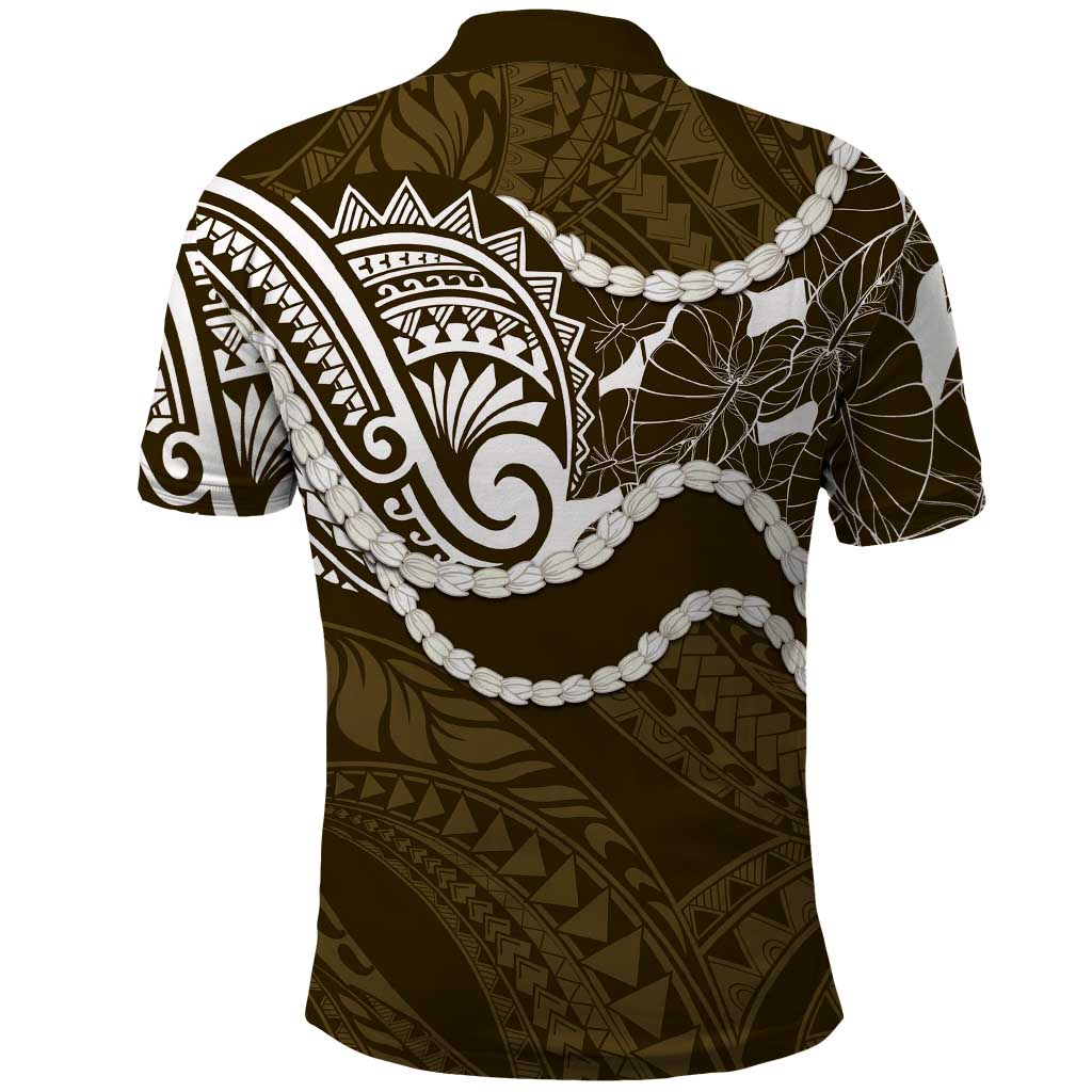Aloha Hawaii Kalo Pikake Lei Polo Shirt Chest Tattoo Gold Hawaiian Pattern LT14 - Polynesian Pride