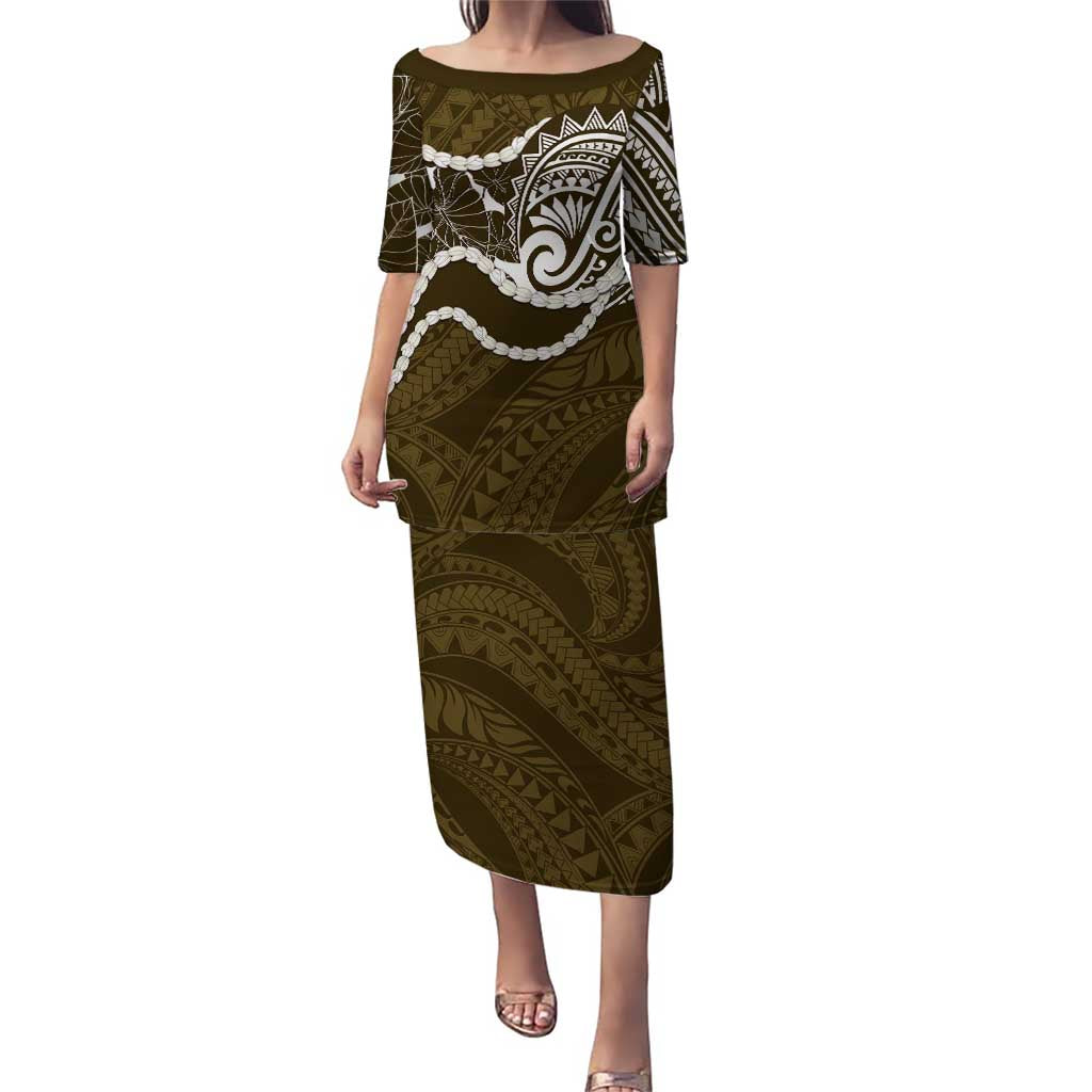 Aloha Hawaii Kalo Pikake Lei Puletasi Chest Tattoo Gold Hawaiian Pattern LT14 Long Dress Gold - Polynesian Pride