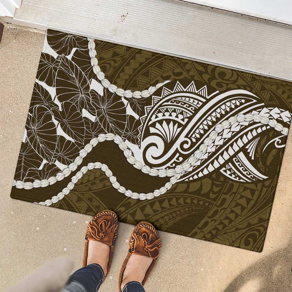 Aloha Hawaii Kalo Pikake Lei Rubber Doormat Chest Tattoo Gold Hawaiian Pattern LT14 - Polynesian Pride