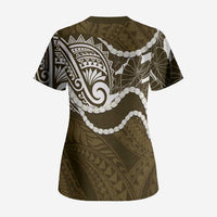 Aloha Hawaii Kalo Pikake Lei Scrub Top Chest Tattoo Gold Hawaiian Pattern LT14 - Polynesian Pride