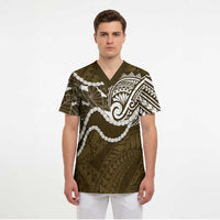 Aloha Hawaii Kalo Pikake Lei Scrub Top Chest Tattoo Gold Hawaiian Pattern LT14 - Polynesian Pride