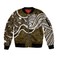 Aloha Hawaii Kalo Pikake Lei Sleeve Zip Bomber Jacket Chest Tattoo Gold Hawaiian Pattern LT14 Unisex Gold - Polynesian Pride