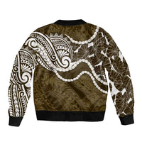 Aloha Hawaii Kalo Pikake Lei Sleeve Zip Bomber Jacket Chest Tattoo Gold Hawaiian Pattern LT14 - Polynesian Pride