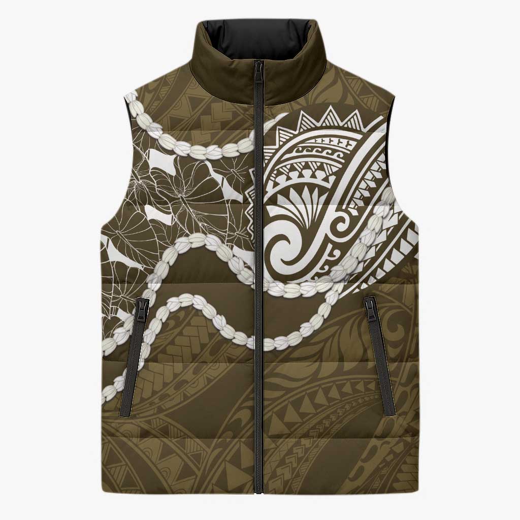 Aloha Hawaii Kalo Pikake Lei Sleeveless Puffer Jacket Chest Tattoo Gold Hawaiian Pattern LT14 Unisex Gold - Polynesian Pride