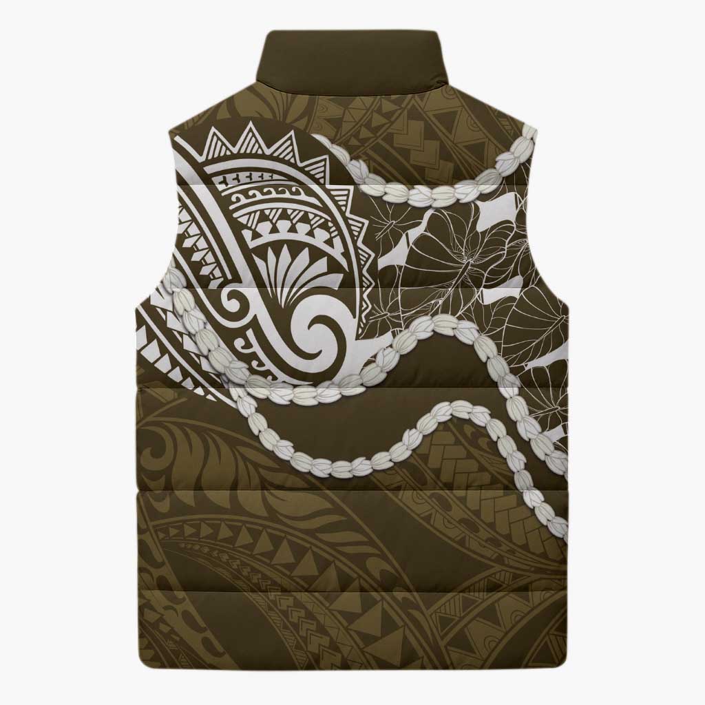 Aloha Hawaii Kalo Pikake Lei Sleeveless Puffer Jacket Chest Tattoo Gold Hawaiian Pattern LT14 - Polynesian Pride