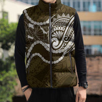 Aloha Hawaii Kalo Pikake Lei Sleeveless Puffer Jacket Chest Tattoo Gold Hawaiian Pattern LT14 - Polynesian Pride