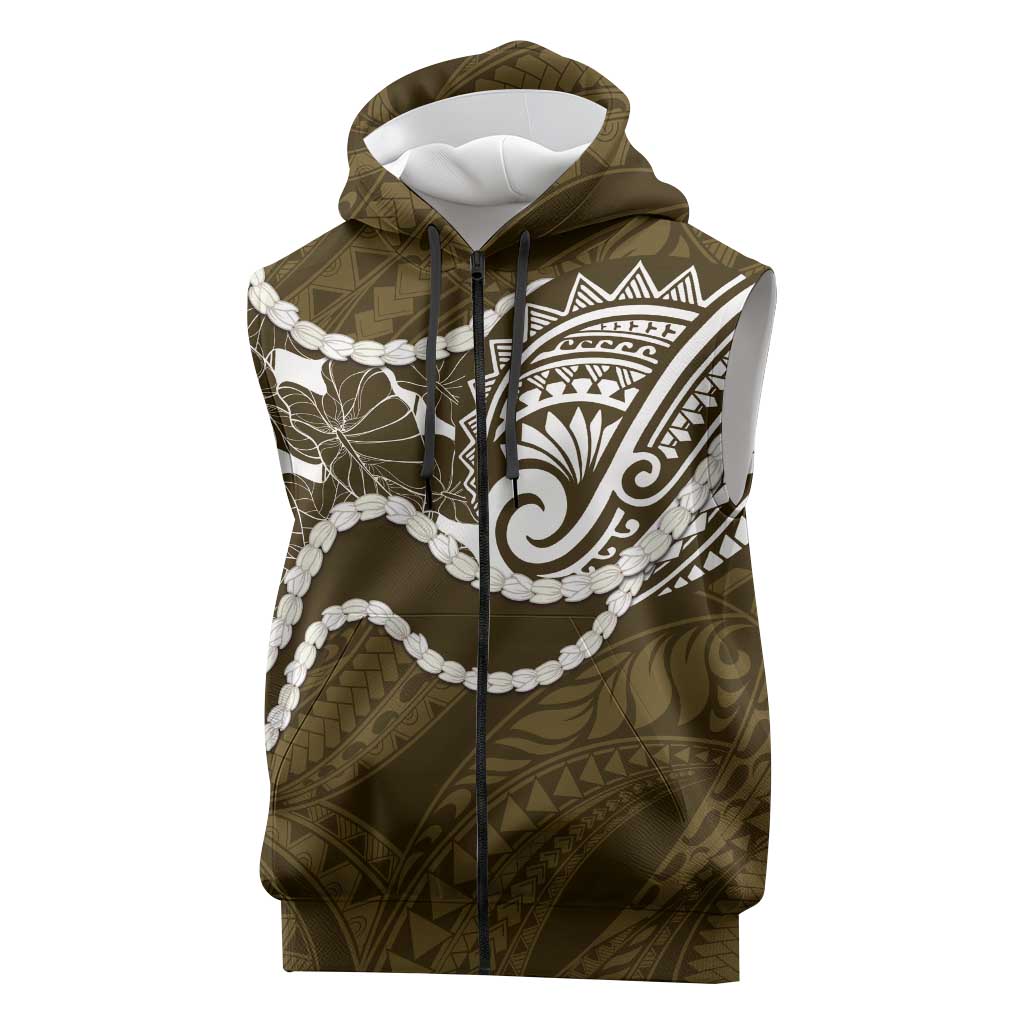 Aloha Hawaii Kalo Pikake Lei Sleeveless Zip Hoodie Chest Tattoo Gold Hawaiian Pattern LT14 Gold - Polynesian Pride