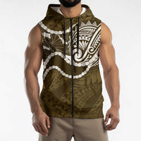 Aloha Hawaii Kalo Pikake Lei Sleeveless Zip Hoodie Chest Tattoo Gold Hawaiian Pattern LT14 - Polynesian Pride
