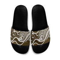 Aloha Hawaii Kalo Pikake Lei Slide Sandals Chest Tattoo Gold Hawaiian Pattern LT14 Gold - Polynesian Pride