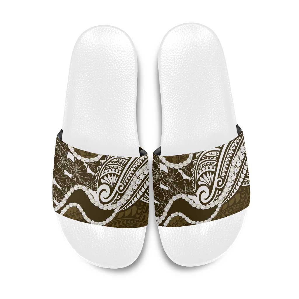 Aloha Hawaii Kalo Pikake Lei Slide Sandals Chest Tattoo Gold Hawaiian Pattern LT14 Gold - Polynesian Pride