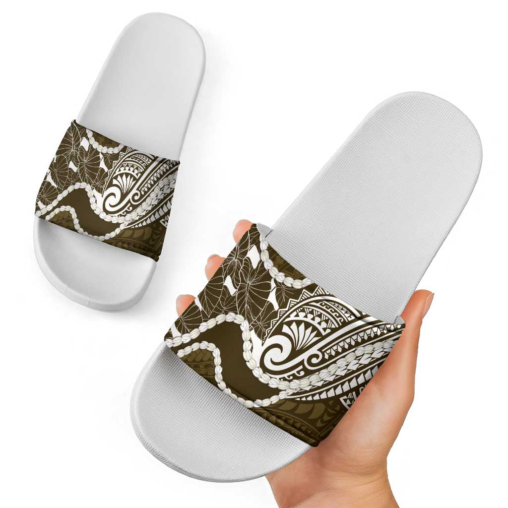 Aloha Hawaii Kalo Pikake Lei Slide Sandals Chest Tattoo Gold Hawaiian Pattern LT14 - Polynesian Pride