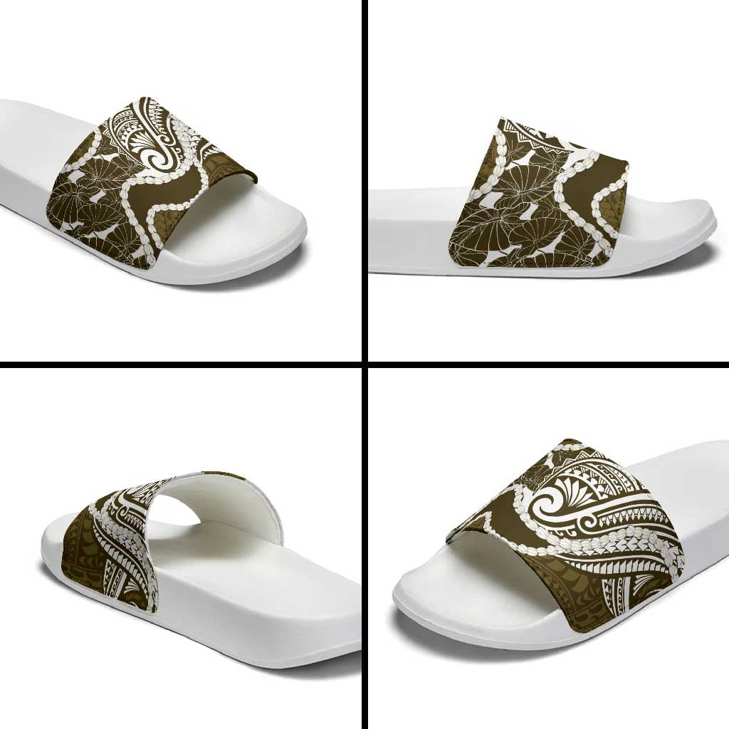 Aloha Hawaii Kalo Pikake Lei Slide Sandals Chest Tattoo Gold Hawaiian Pattern LT14 - Polynesian Pride