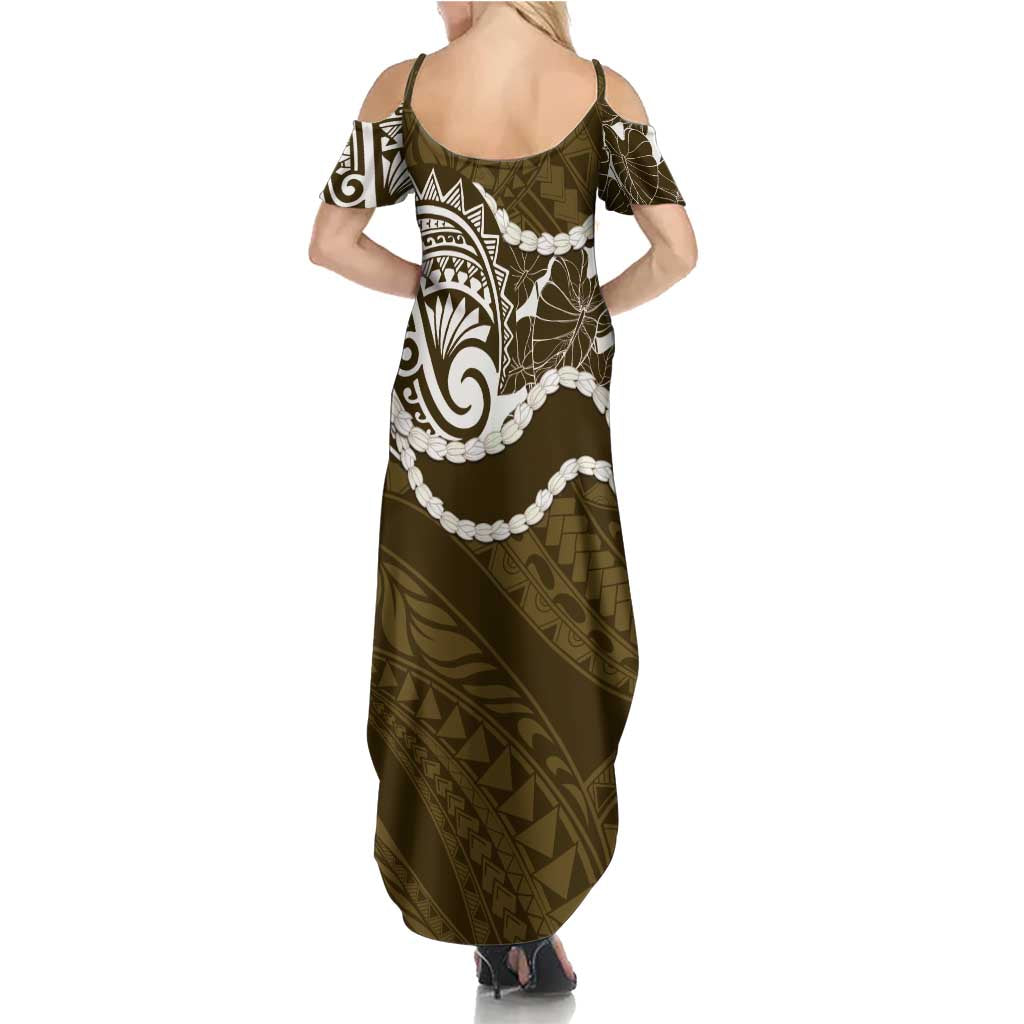 Aloha Hawaii Kalo Pikake Lei Summer Maxi Dress Chest Tattoo Gold Hawaiian Pattern LT14 - Polynesian Pride