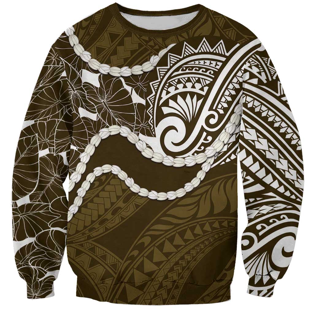 Aloha Hawaii Kalo Pikake Lei Sweatshirt Chest Tattoo Gold Hawaiian Pattern LT14 Unisex Gold - Polynesian Pride