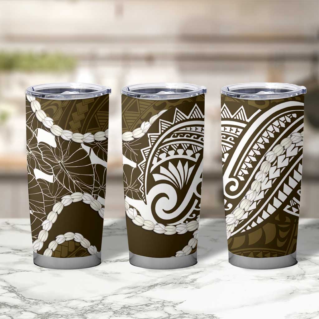 Aloha Hawaii Kalo Pikake Lei Tumbler Cup Chest Tattoo Gold Hawaiian Pattern LT14 - Polynesian Pride