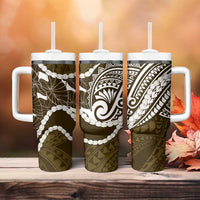 Aloha Hawaii Kalo Pikake Lei Tumbler With Handle Chest Tattoo Gold Hawaiian Pattern LT14 - Polynesian Pride