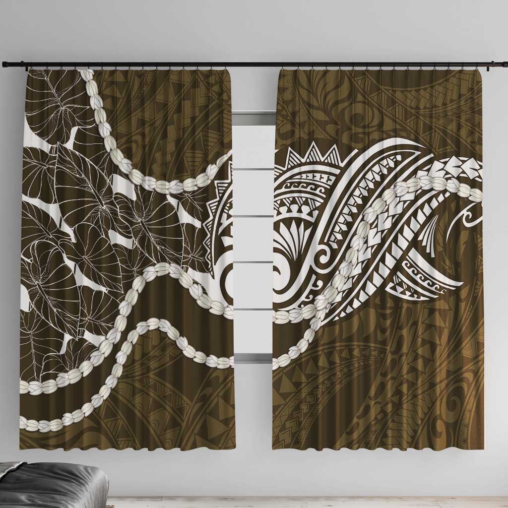 Aloha Hawaii Kalo Pikake Lei Window Curtain Chest Tattoo Gold Hawaiian Pattern LT14 With Hooks Gold - Polynesian Pride