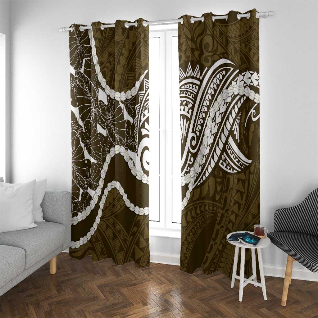 Aloha Hawaii Kalo Pikake Lei Window Curtain Chest Tattoo Gold Hawaiian Pattern LT14 With Grommets Gold - Polynesian Pride
