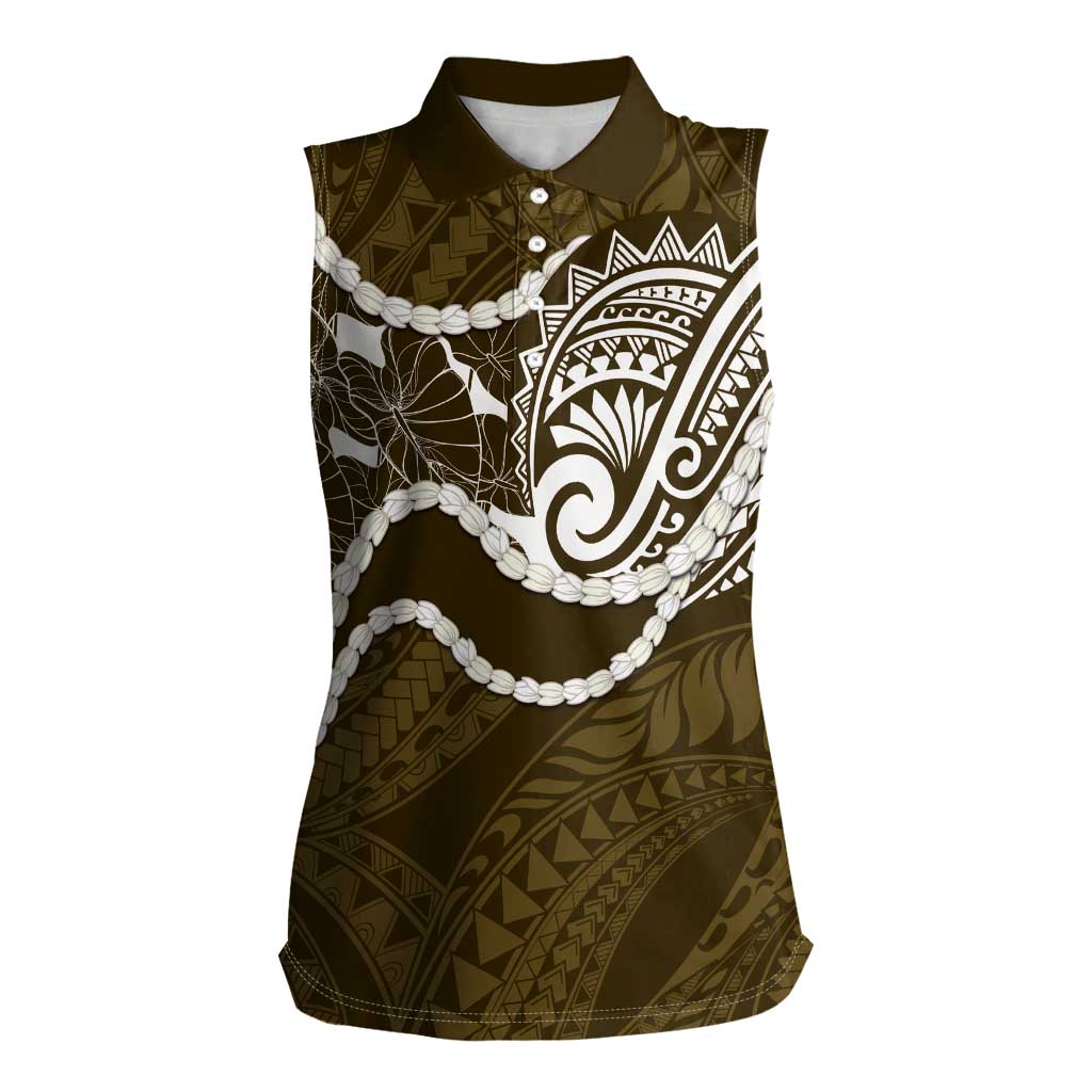 Aloha Hawaii Kalo Pikake Lei Women Sleeveless Polo Shirt Chest Tattoo Gold Hawaiian Pattern