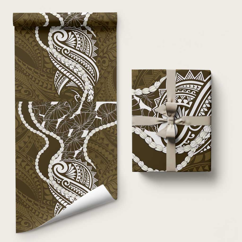 Aloha Hawaii Kalo Pikake Lei Wrapping Paper Chest Tattoo Gold Hawaiian Pattern LT14 58" × 23" Gold - Polynesian Pride