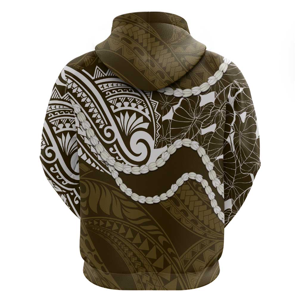 Aloha Hawaii Kalo Pikake Lei Zip Hoodie Chest Tattoo Gold Hawaiian Pattern LT14 - Polynesian Pride