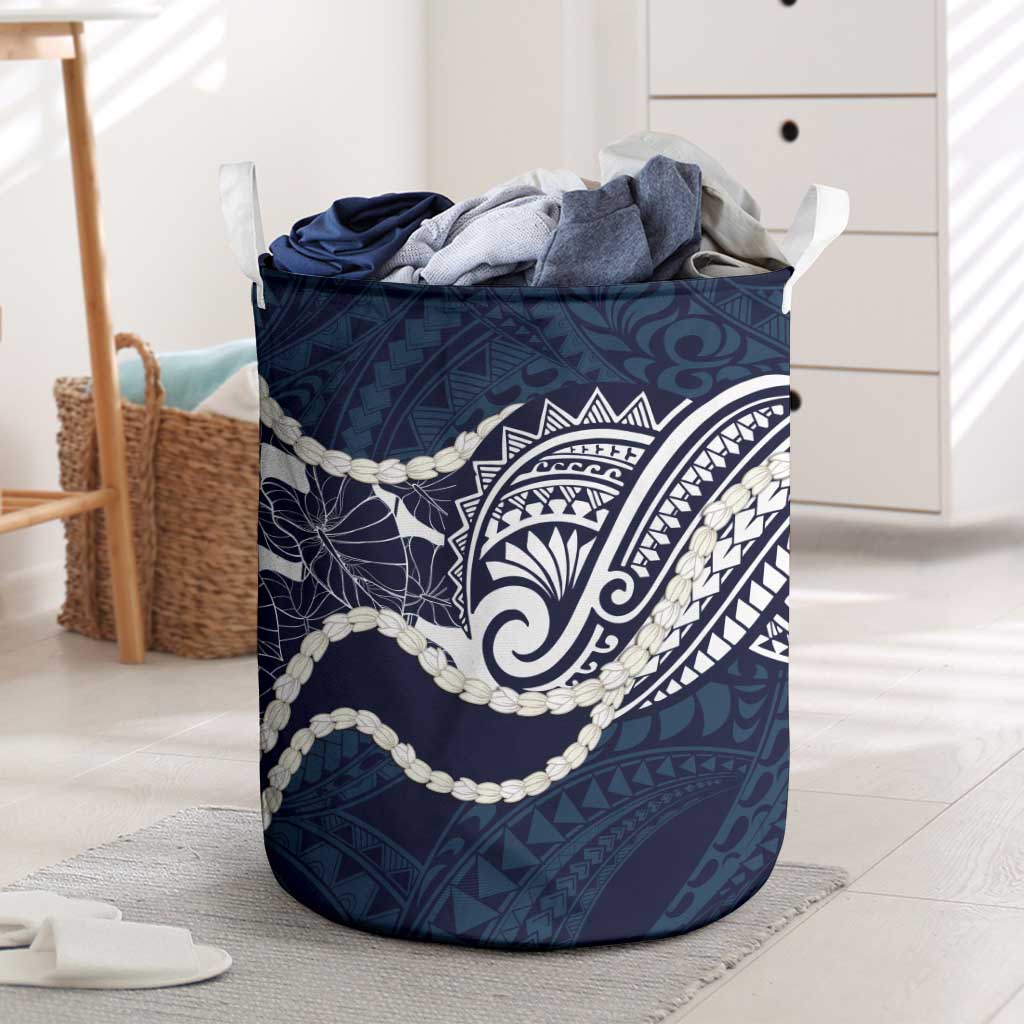 Aloha Hawaii Kalo Pikake Lei Laundry Basket Chest Tattoo Oxford Blue Hawaiian Pattern LT14 Oxford Blue - Polynesian Pride